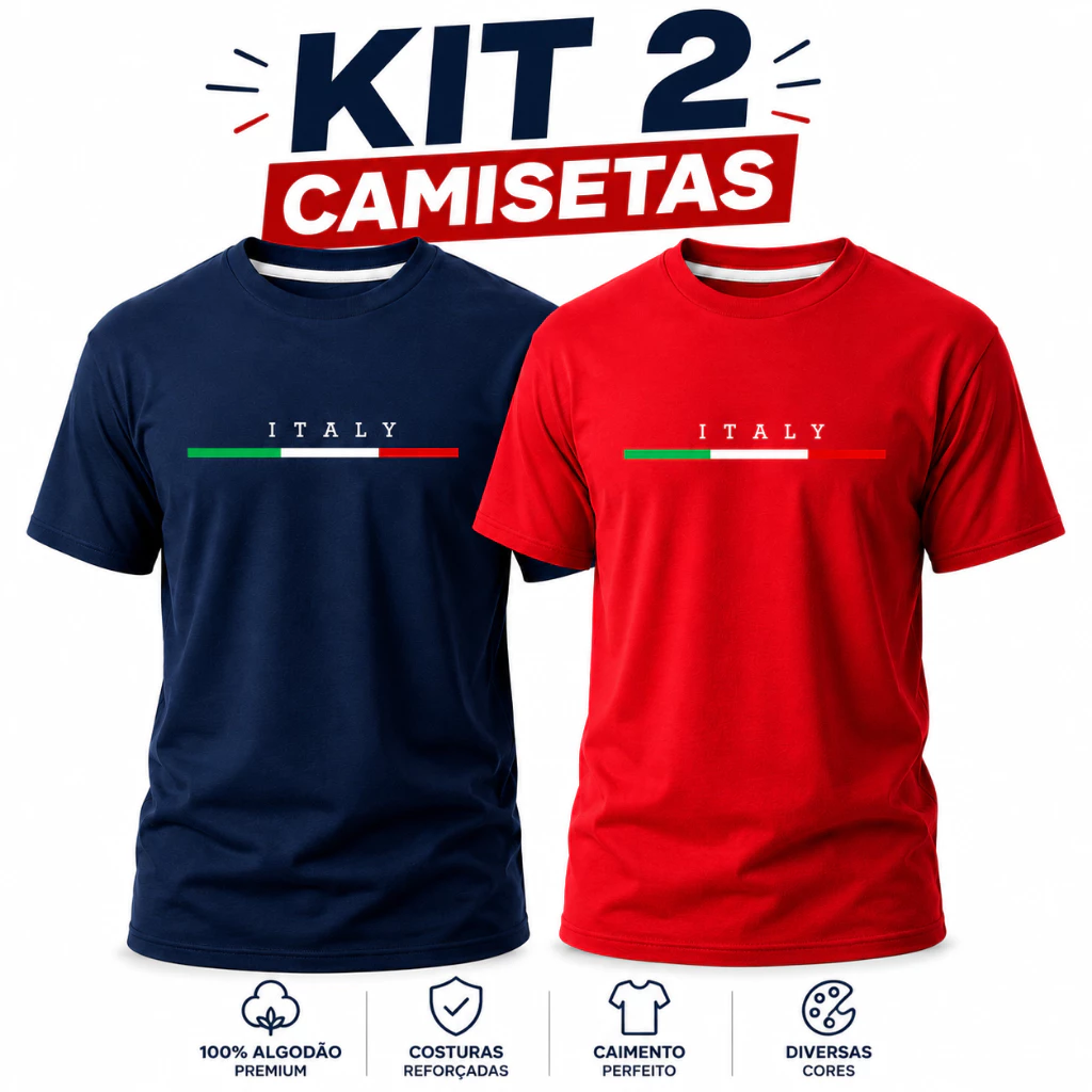 KIT 2 Camisetas Masculinas Básicas 100% Algodão Confortável