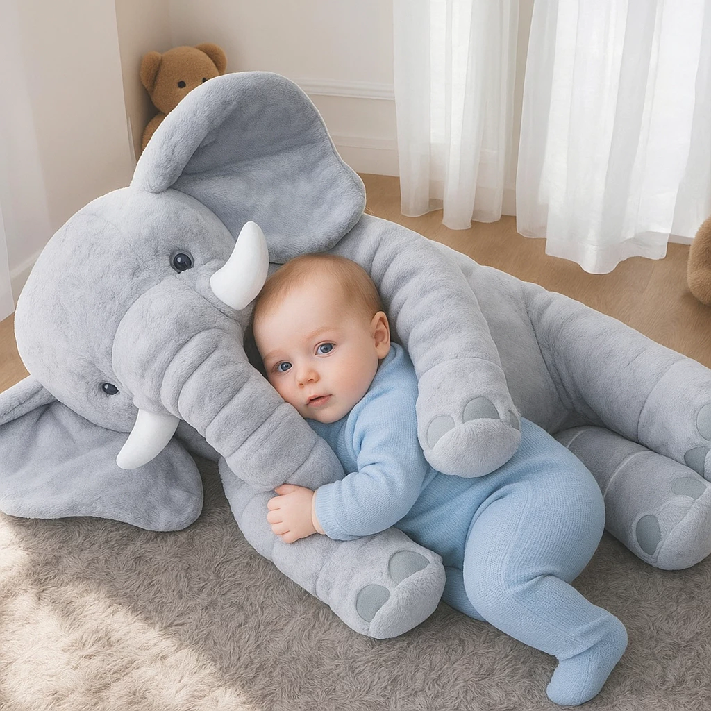 Almofada Elefante Dumbo Pelúcia 60cm Antialérgica, Fofa e Confortável para Bebê